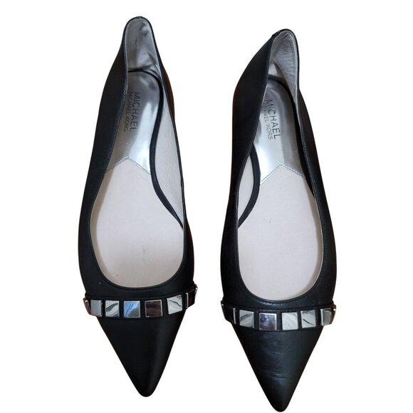 Michael Kors Black Leather Flats With Studded Detail Size 7M - Picture 1 of 10